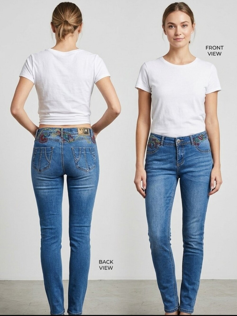 ​Desigual Refriposas Embroidered Mid Rise Skinny Jeans Blue Boho Size 30